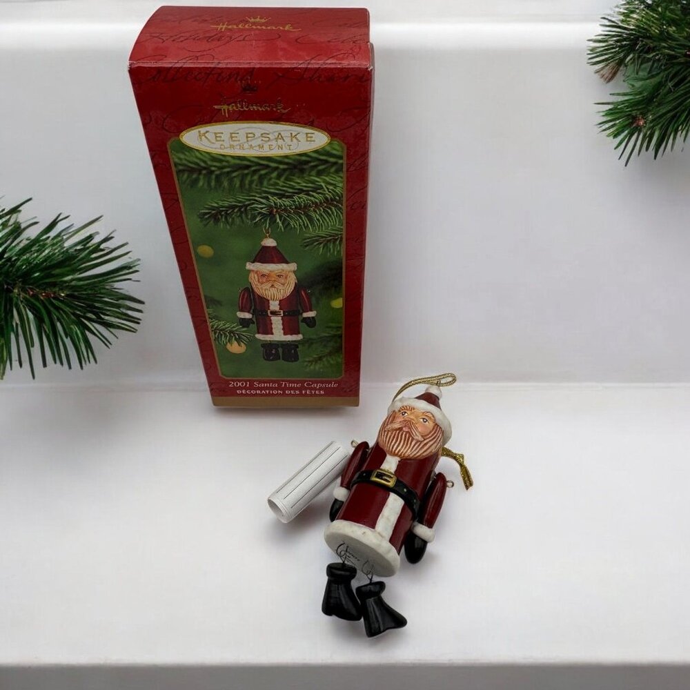 Hallmark Keepsake Christmas Ornament Santa Time Capsule with Scroll Inside 2001